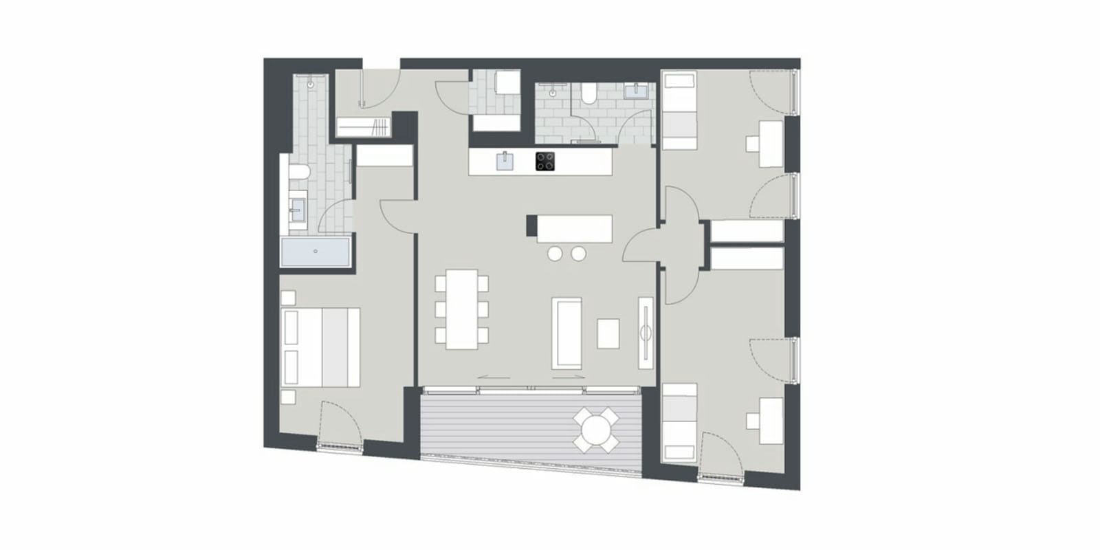 Новая 4-комнатная квартира с террасой, 2 ванными